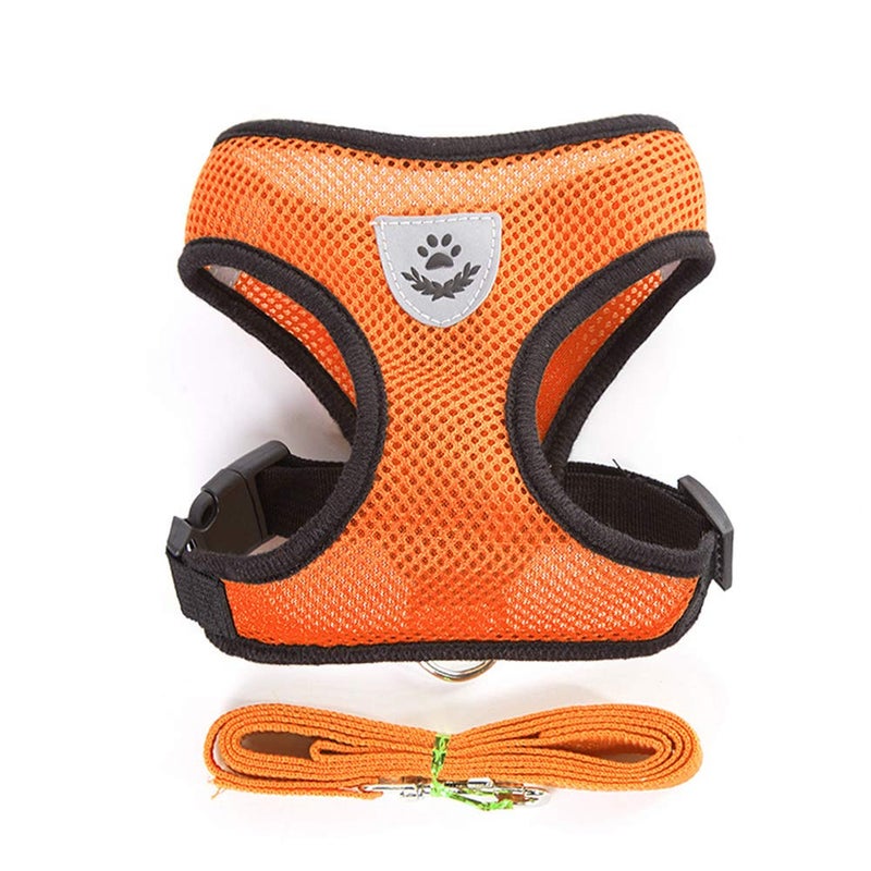 Emoly Soft Mesh Dog Harness Vest, Small Dog Harness, Night Reflective Adjustable Mesh Harness with Padded Vest and Leashï¼ˆOrangeï¼‰ - Image 1